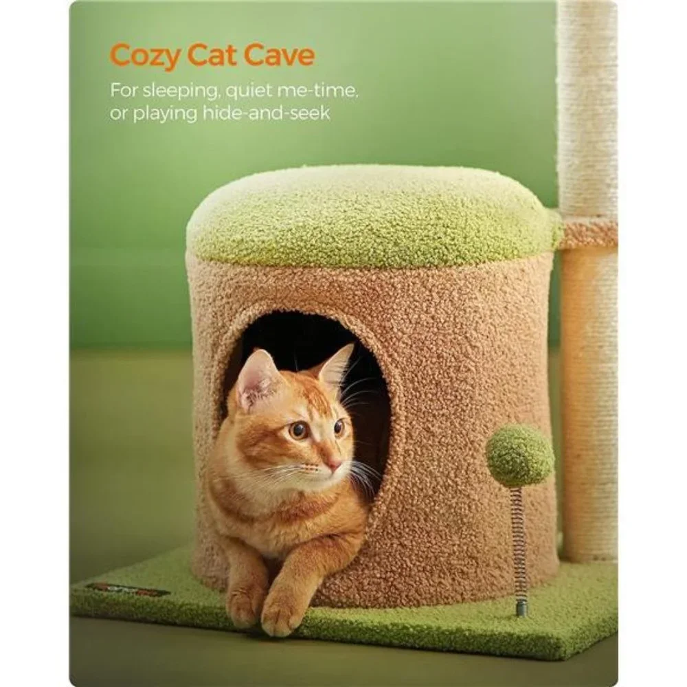 Cat Tree House, 30-Inch Small Cat Tower for Kittens w/ 27.2-Inch Scratching Post